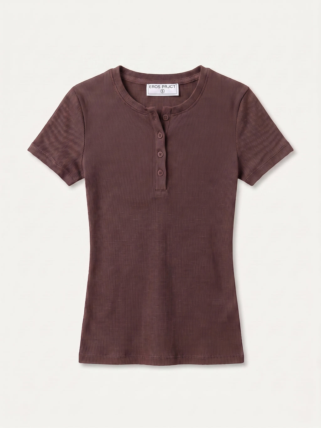 Ribbed Henley Shortsleeve Top Brown