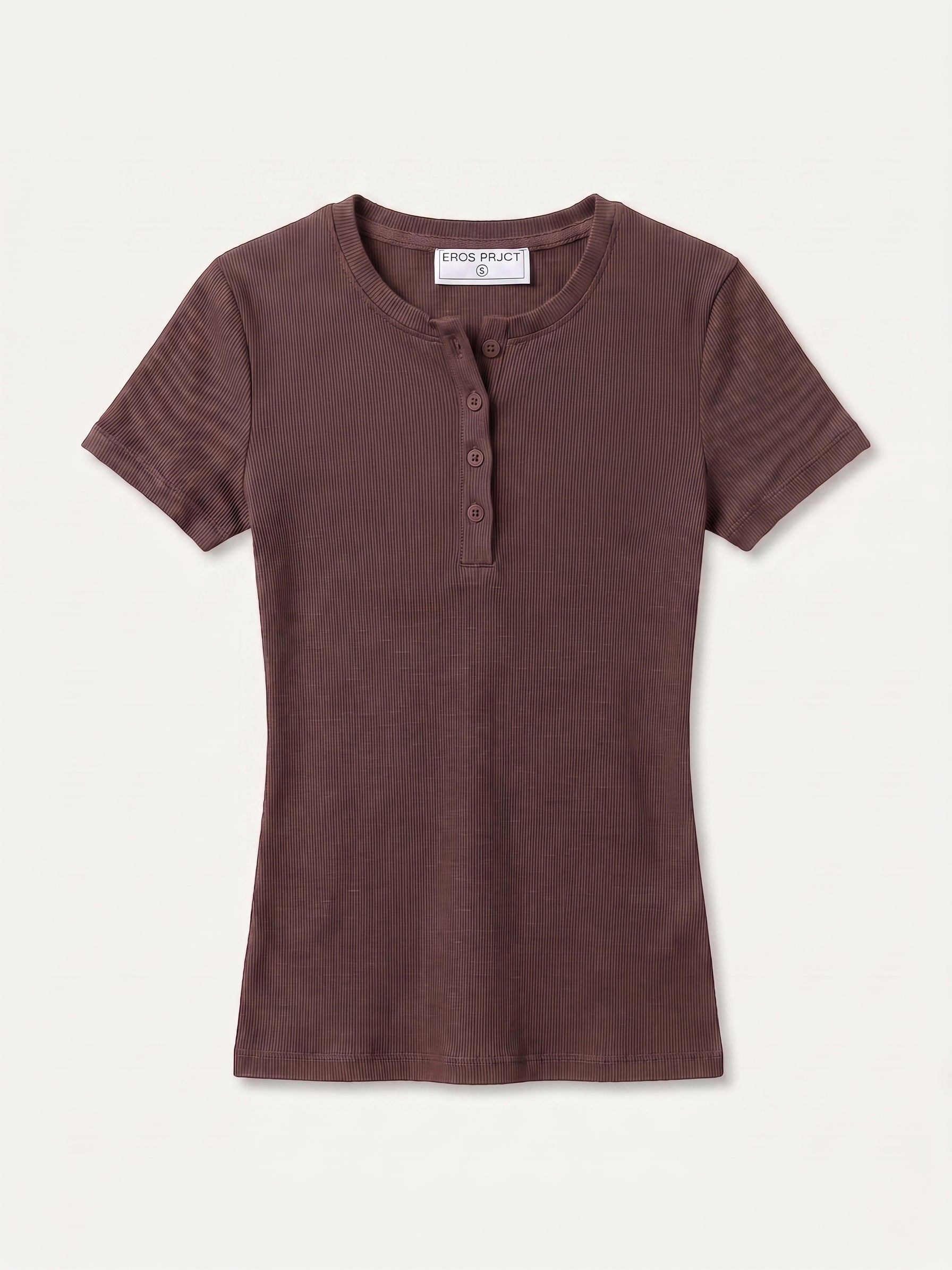 Ribbed Henley Shortsleeve Top Brown