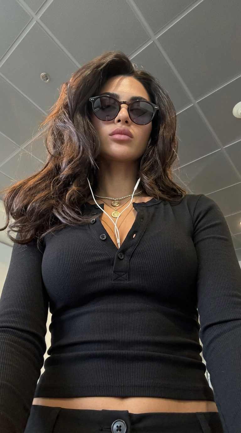 Ribbed Henley Longsleeve Top Black — view 2