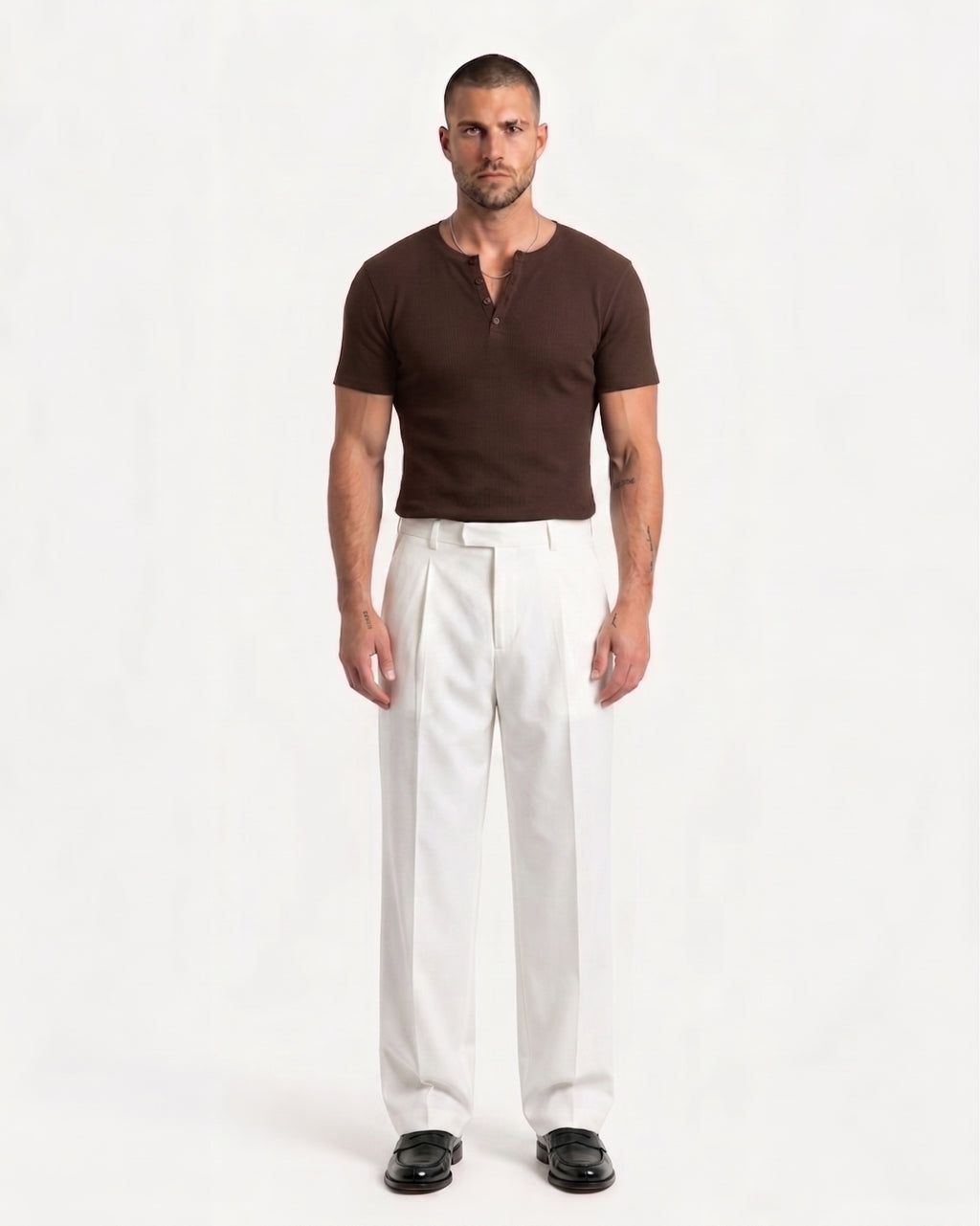 Ribbed Henley T-Shirt Brown