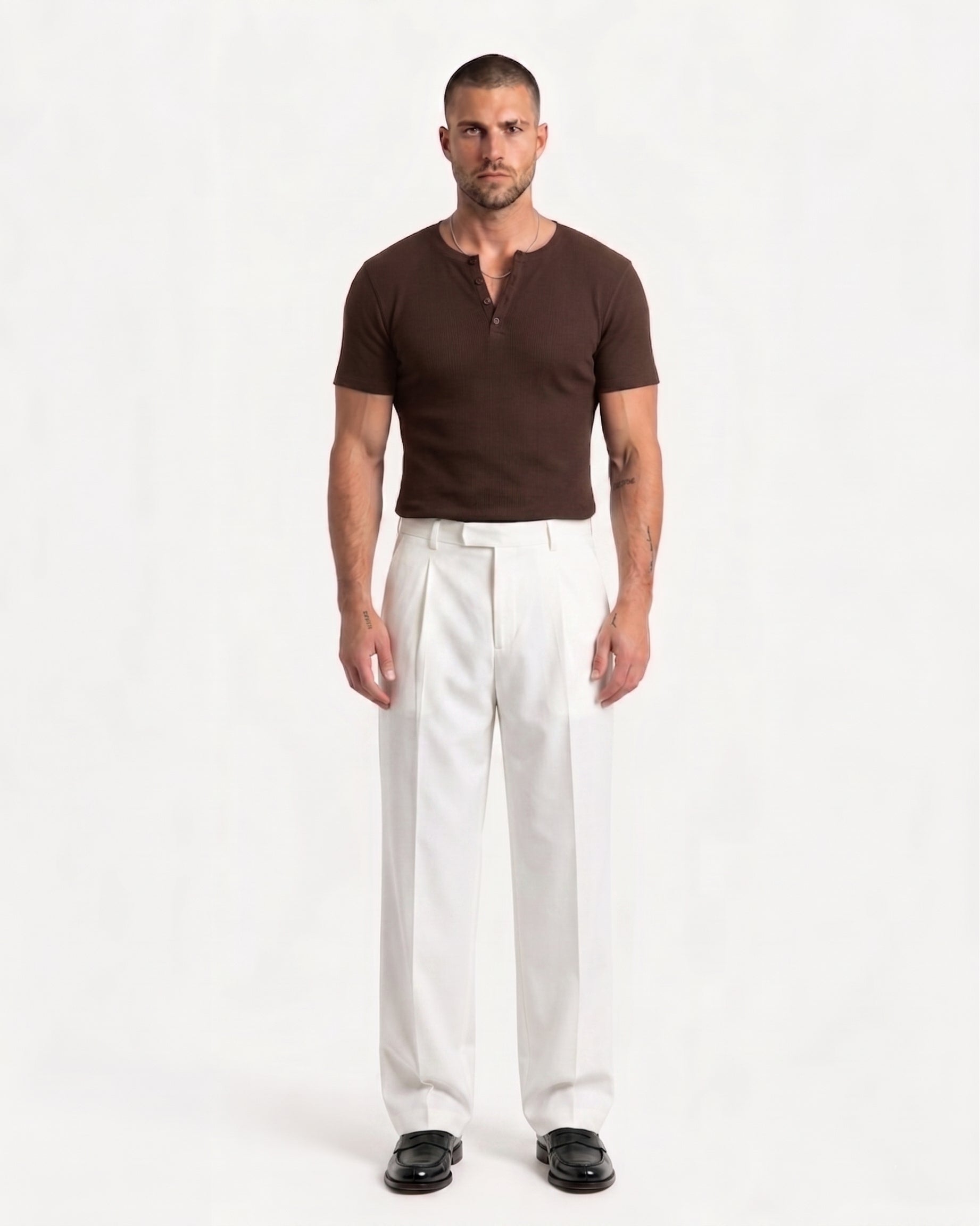 Ribbed Henley T-Shirt Brown