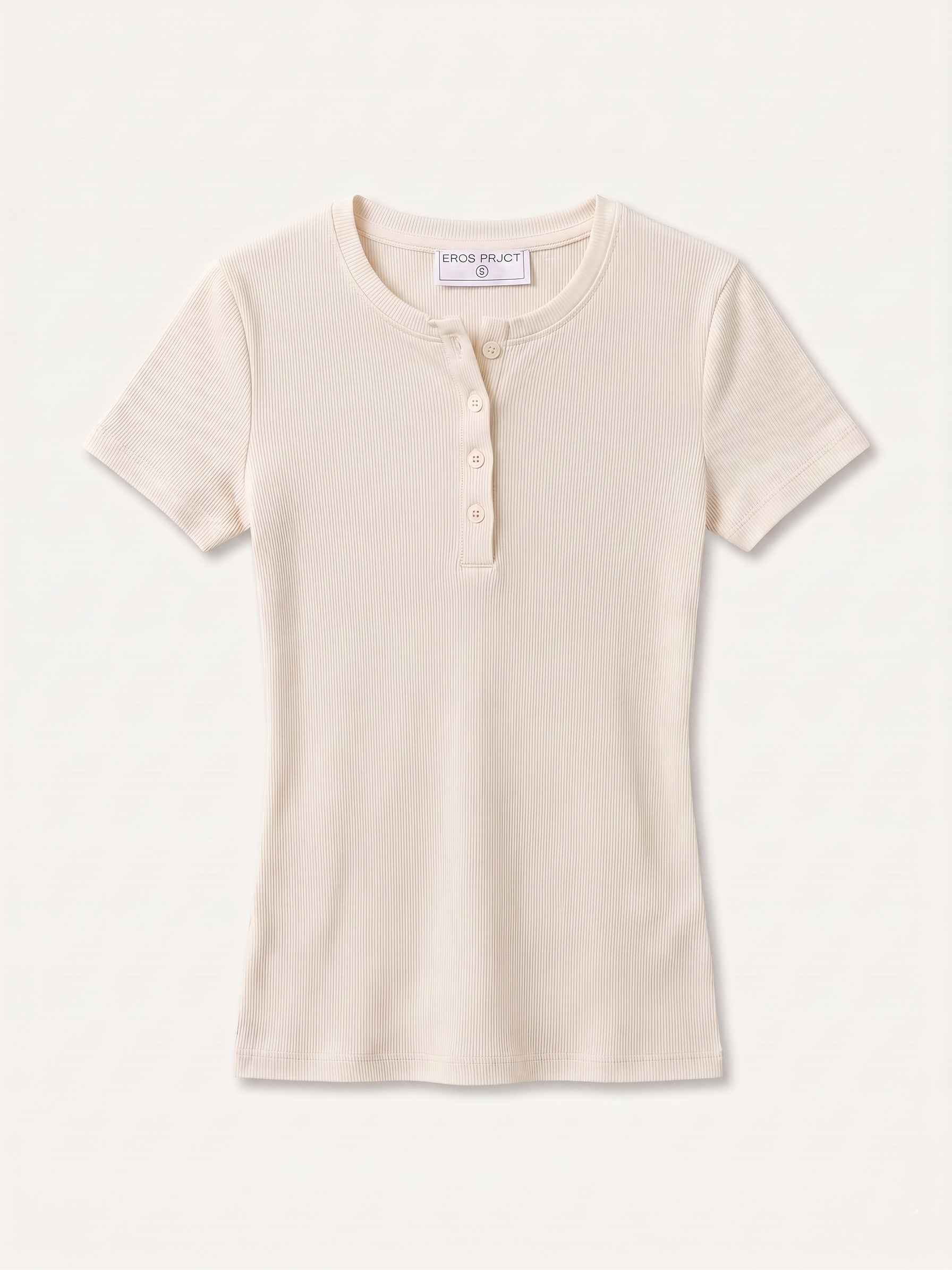 Ribbed Henley Shortsleeve Top White