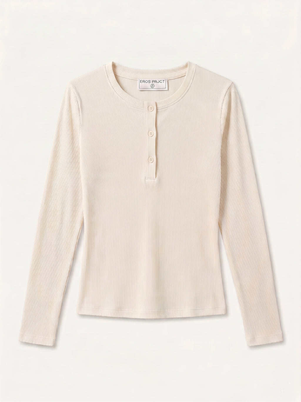 Ribbed Henley Longsleeve Top White