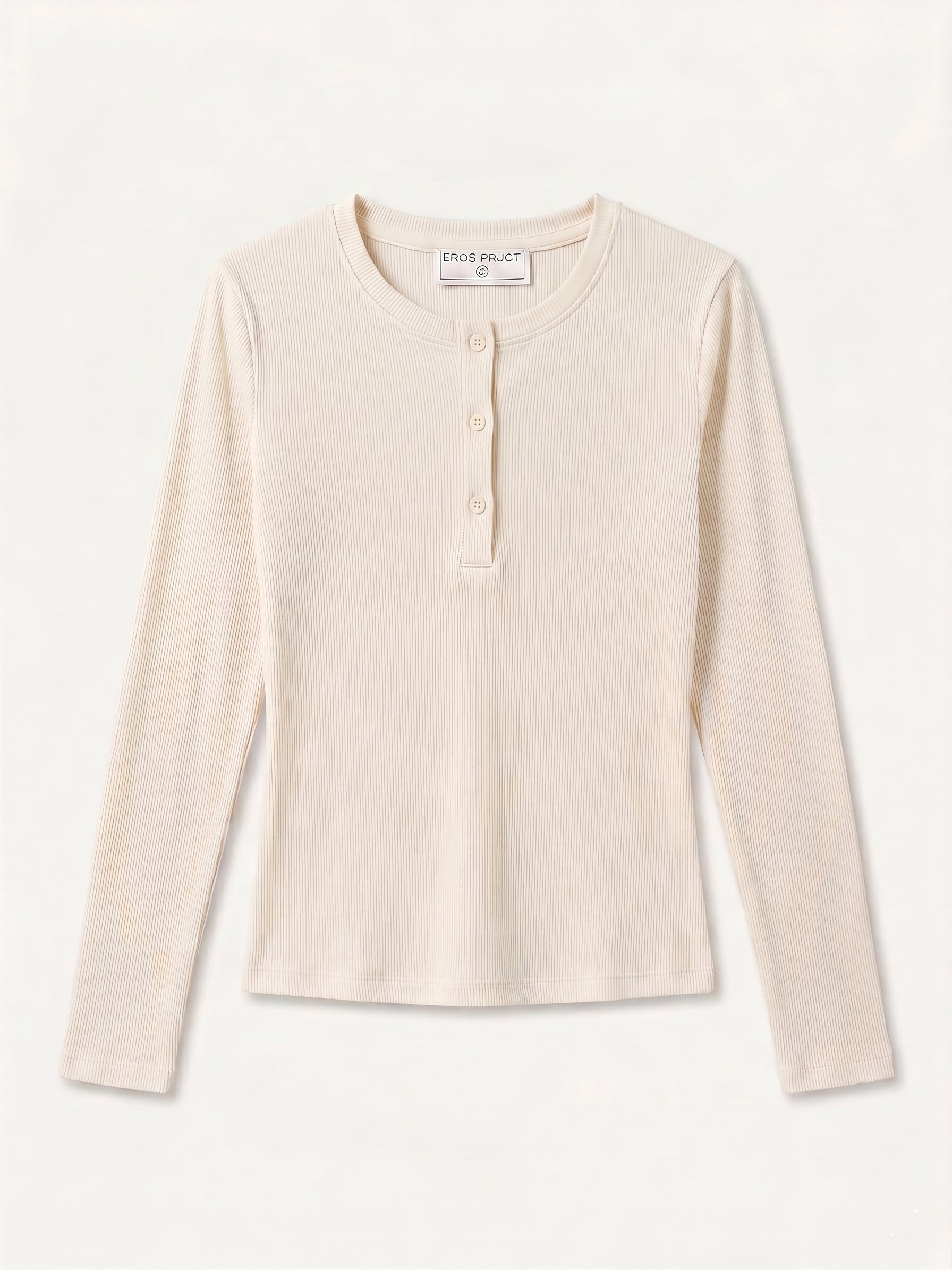 Ribbed Henley Longsleeve Top White