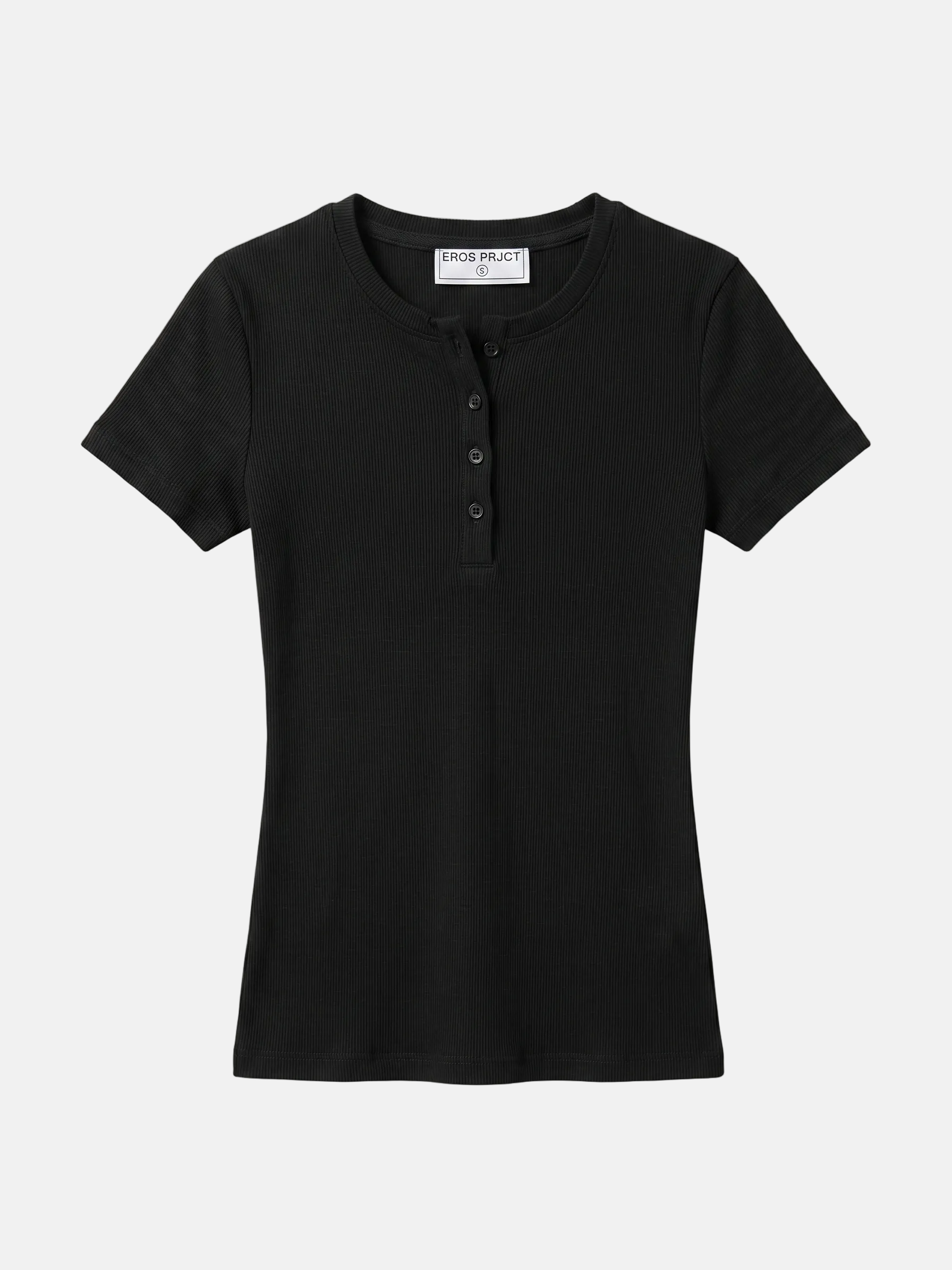 Ribbed Henley Shortsleeve Top Black