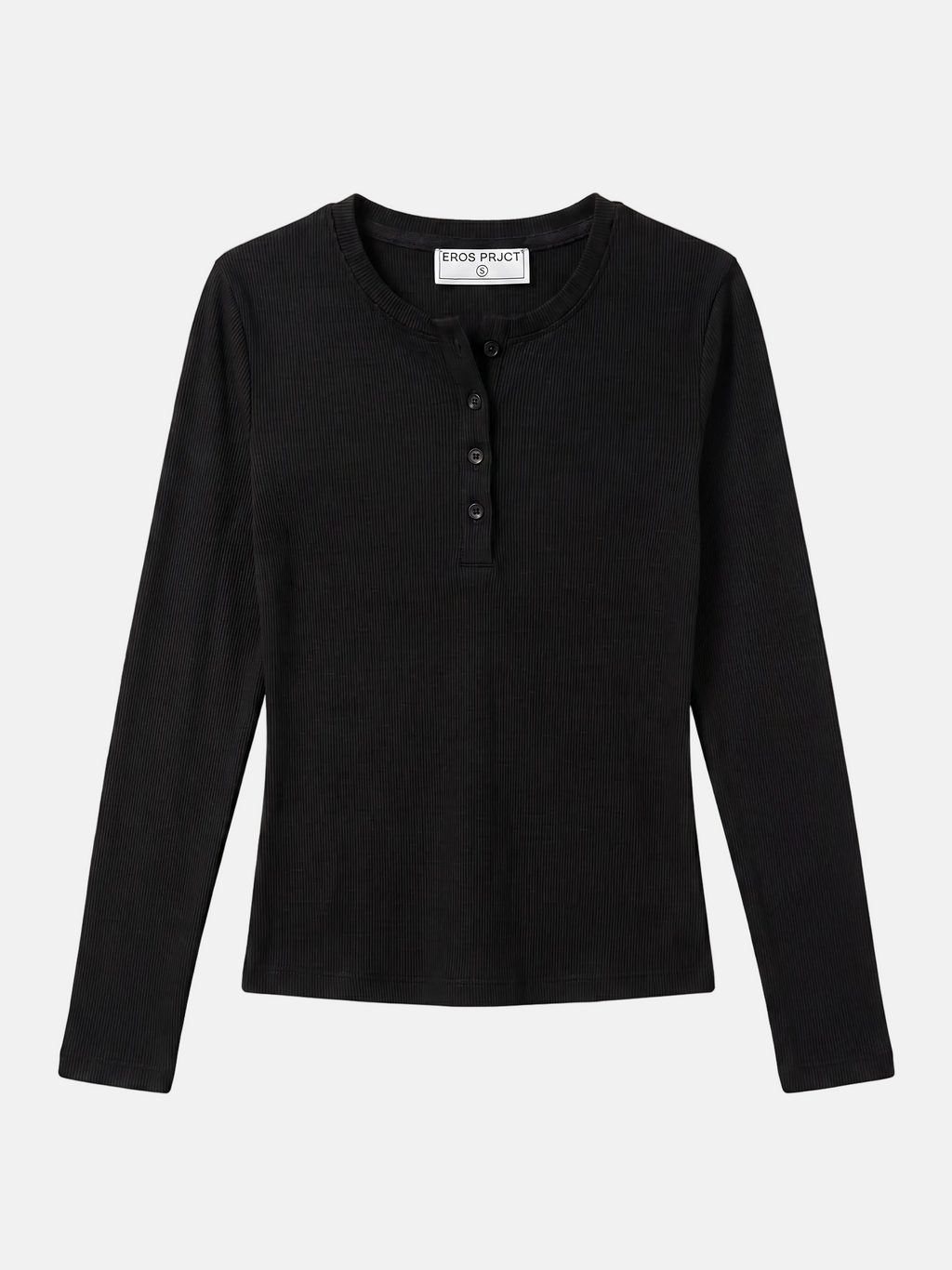 Ribbed Henley Longsleeve Top Black