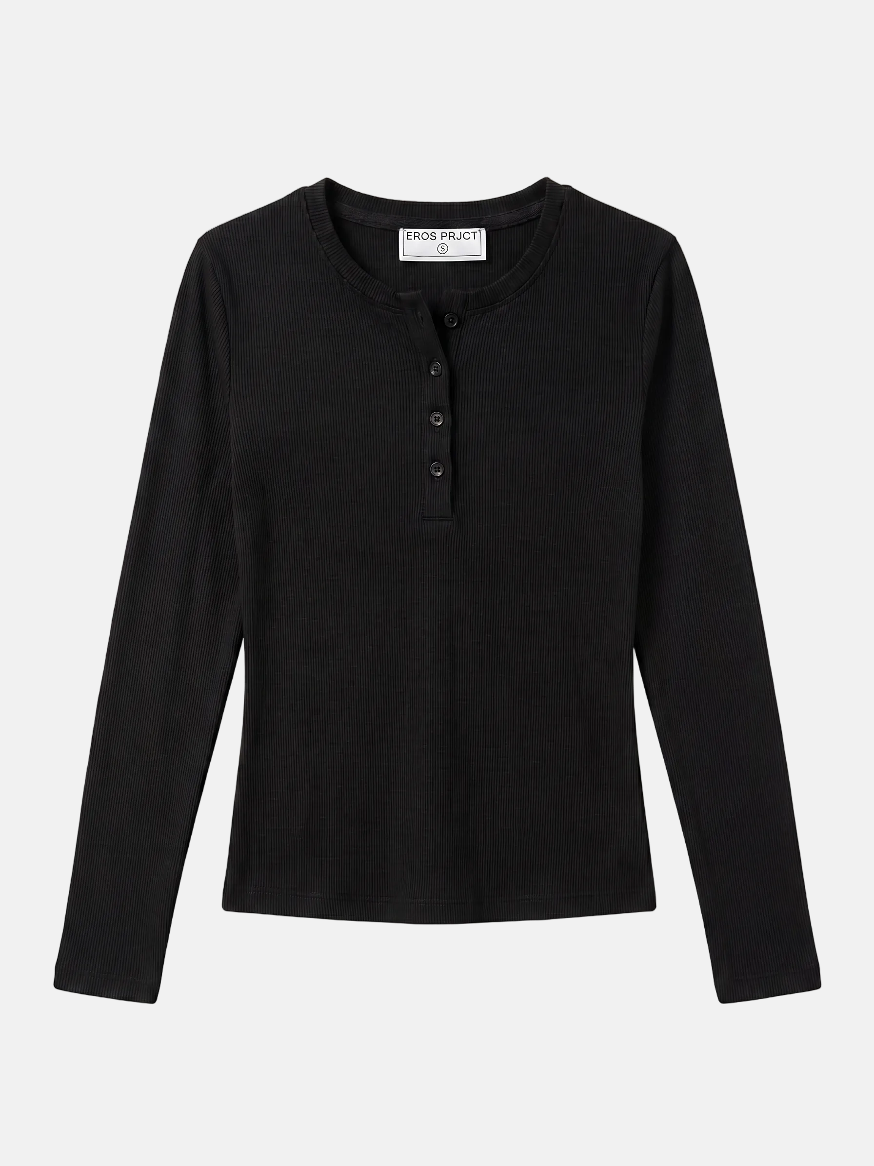 Ribbed Henley Longsleeve Top Black