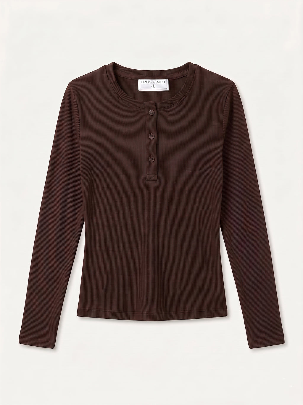 Ribbed Henley Longsleeve Top Brown