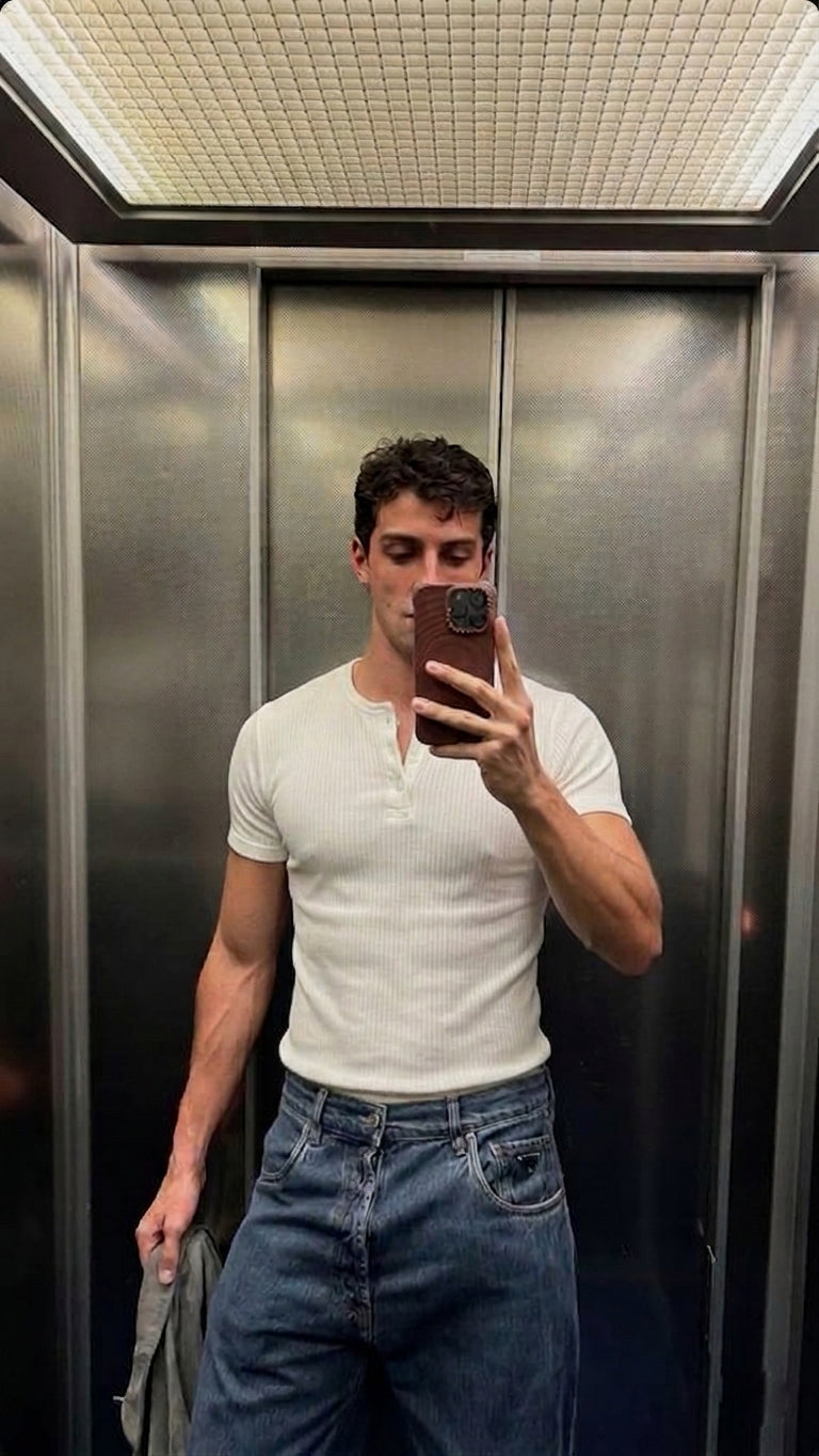 Ribbed Henley T-Shirt White