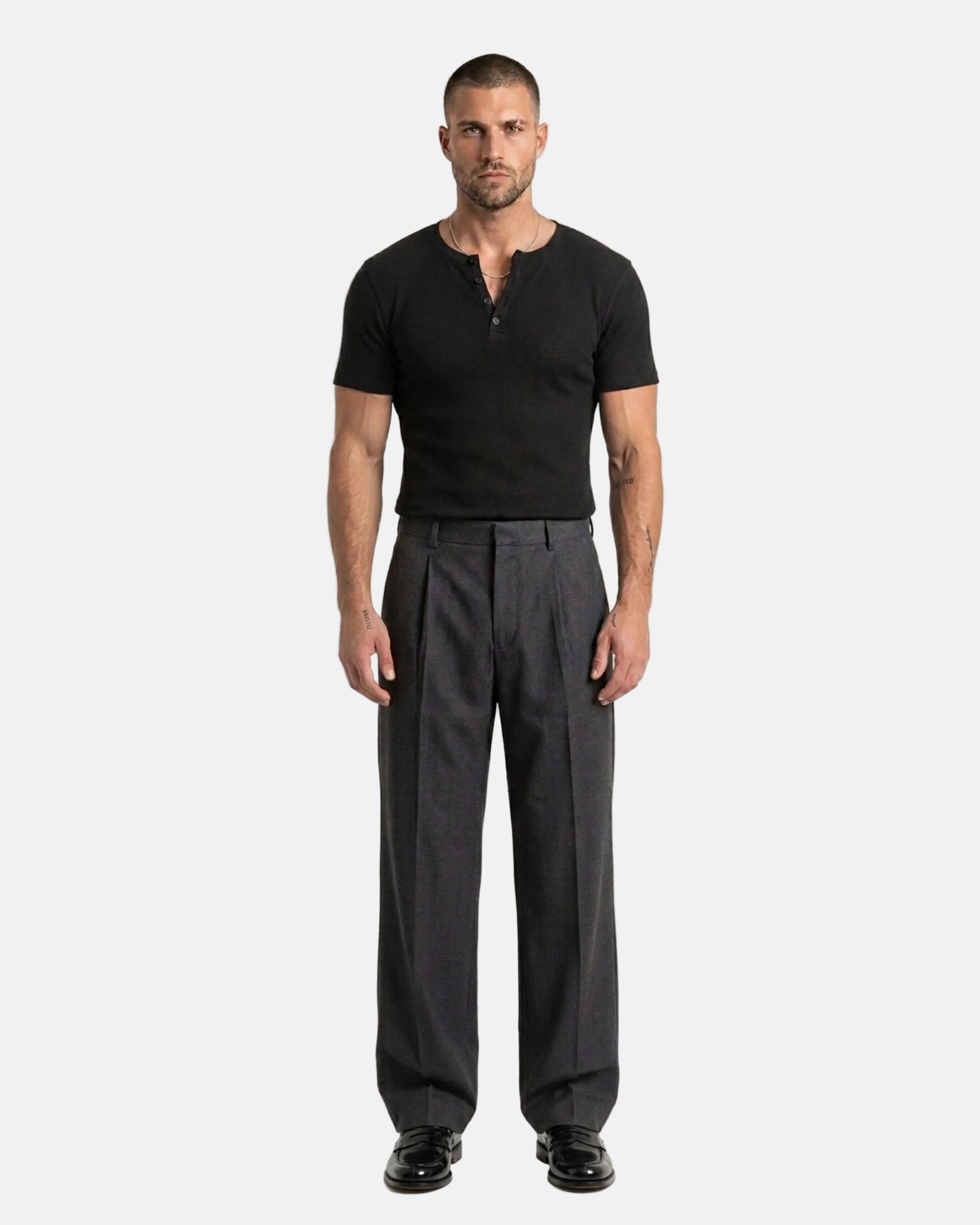 Ribbed Henley T-Shirt Black