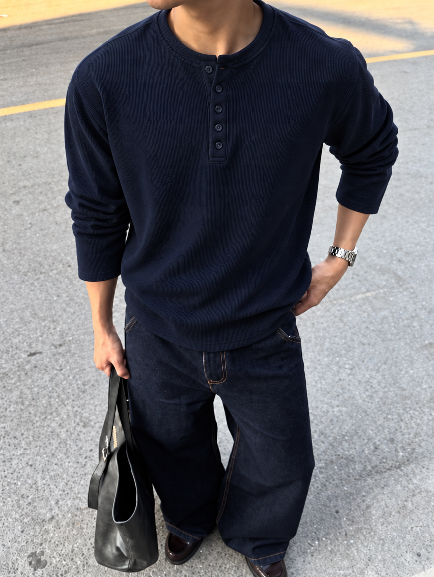 Longsleeve Henley Tee Navy