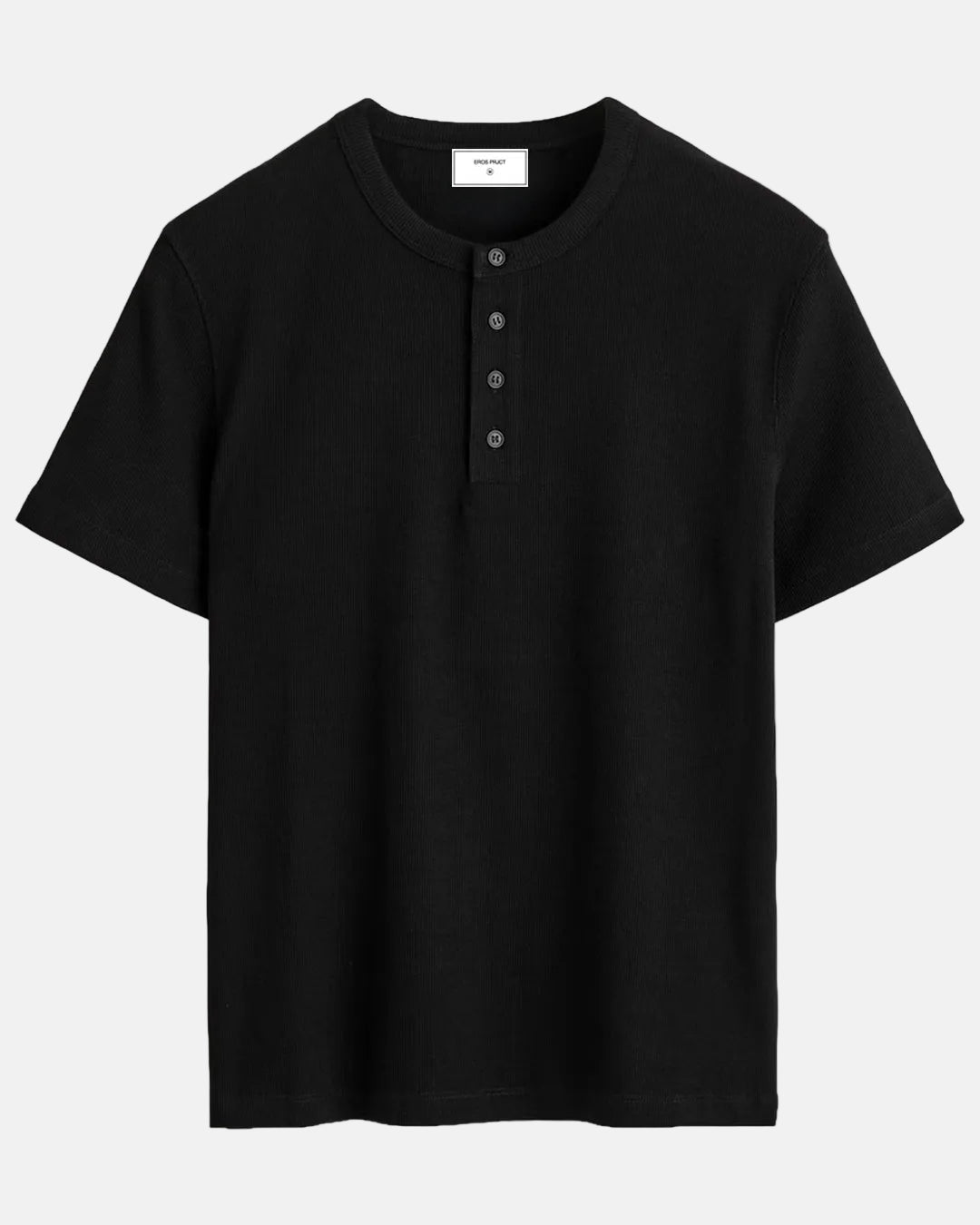 Ribbed Henley T-Shirt Black