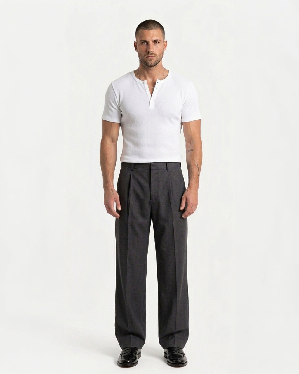 Ribbed Henley T-Shirt White