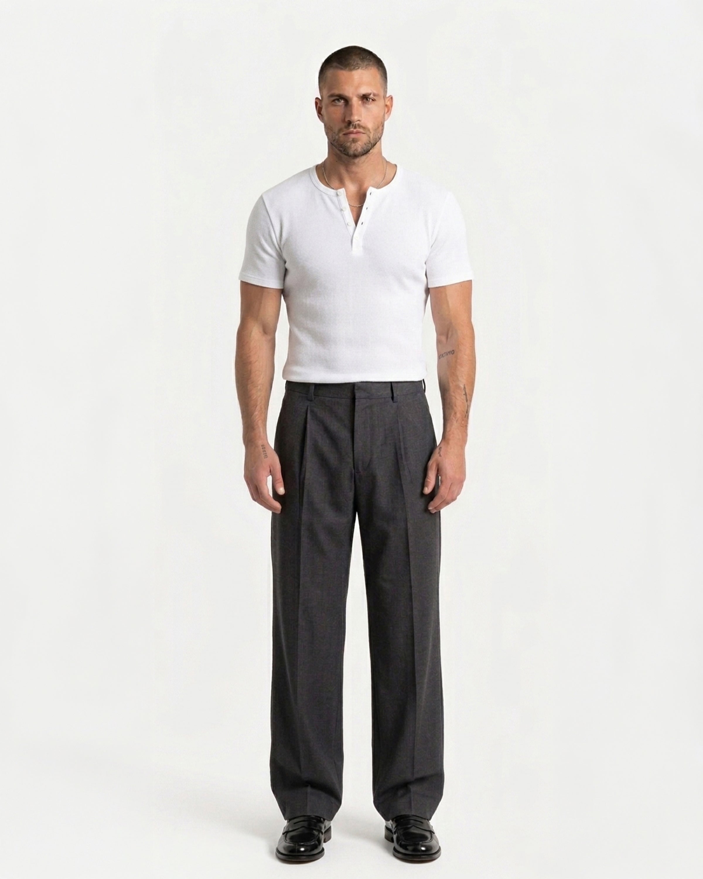 Ribbed Henley T-Shirt White